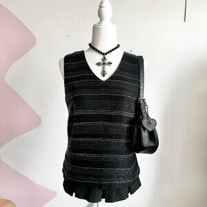 Black Beaded Tank Top, 90s, Y2K, Quiet Luxury,‎ Minimalist,  Office Siren, Small